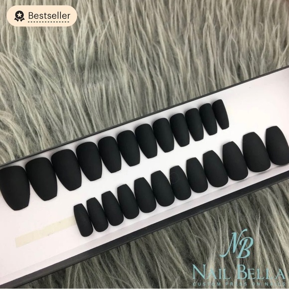 Matte Black Short Coffin Press on Nails | Fake Nails | False Nails | Press Ons - Picture 2 of 2